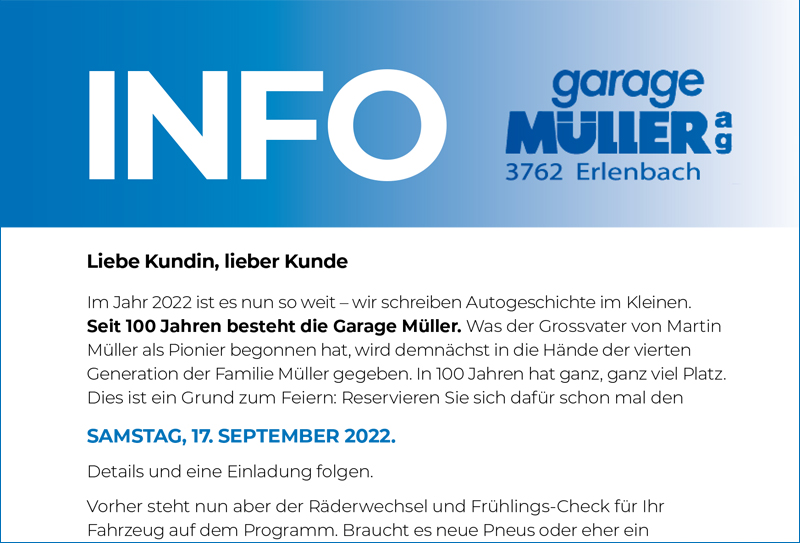 Garage Mueller Info Heft Frühling / Sommer 2022 als PDF